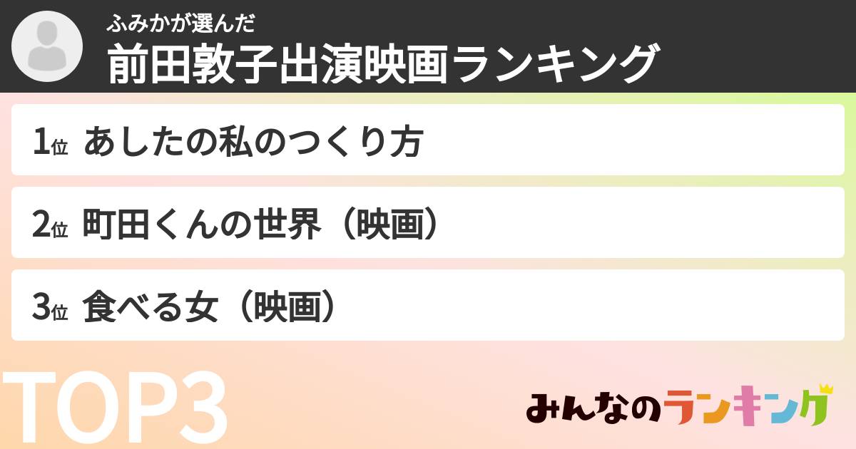 ふみかさんの「前田敦子出演映画ランキング」