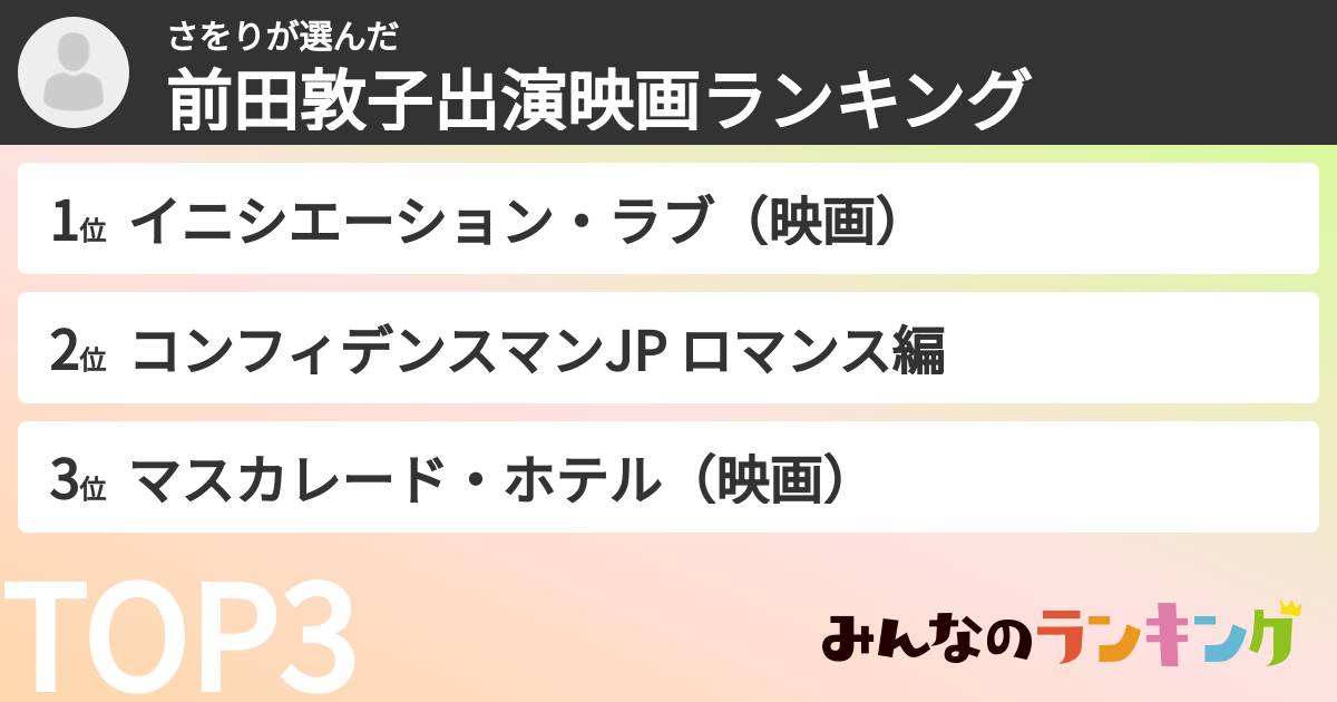 さをりさんの「前田敦子出演映画ランキング」