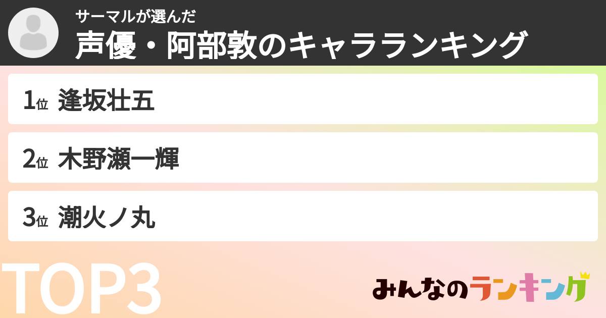 サーマルさんの「声優・阿部敦のキャラランキング」