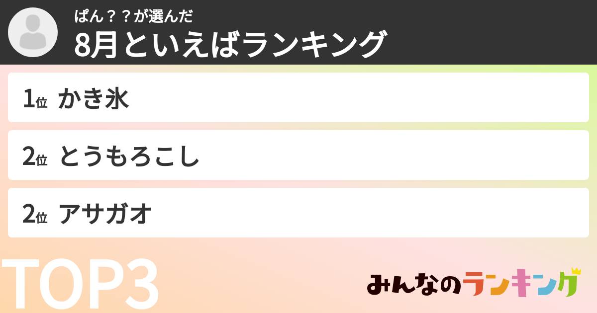 ぱん？？さんの「8月といえばランキング」