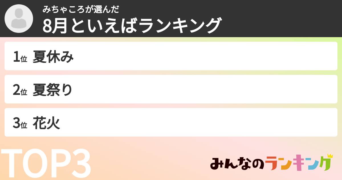 みちゃころさんの「8月といえばランキング」