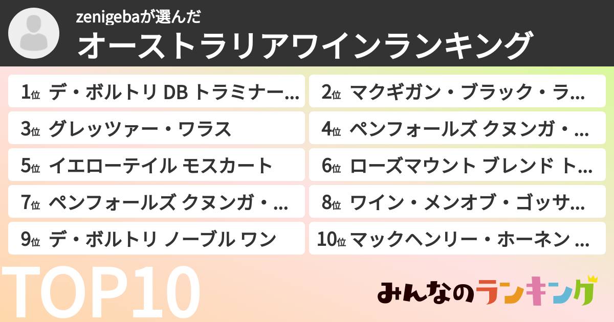 zenigebaさんの「オーストラリアワインランキング」