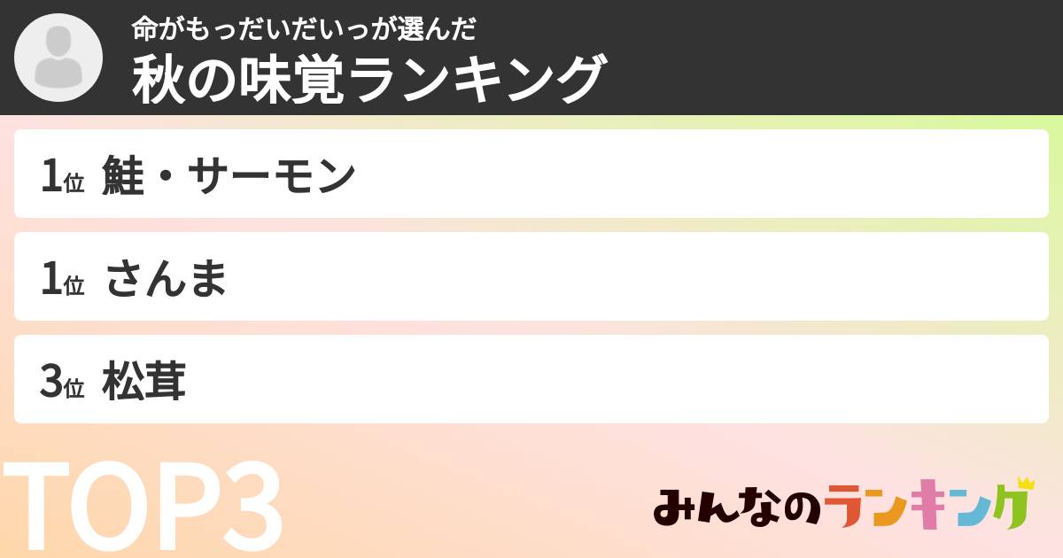 命がもっだいだいっさんの「秋の味覚ランキング」