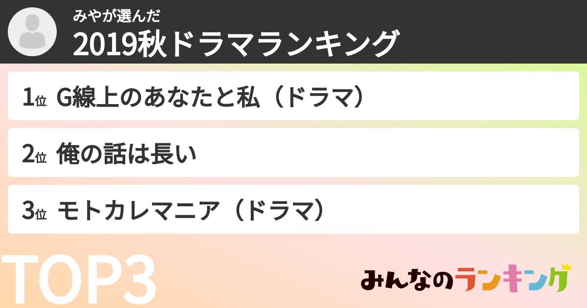 みやさんの「2019秋ドラマランキング」