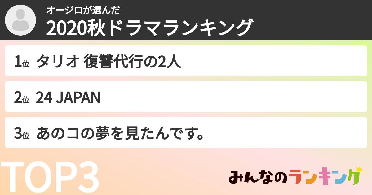 オージロさんの「2020秋ドラマランキング」