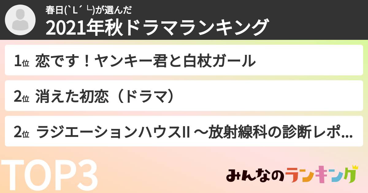 春日(`L´└)さんの「2021年秋ドラマランキング」