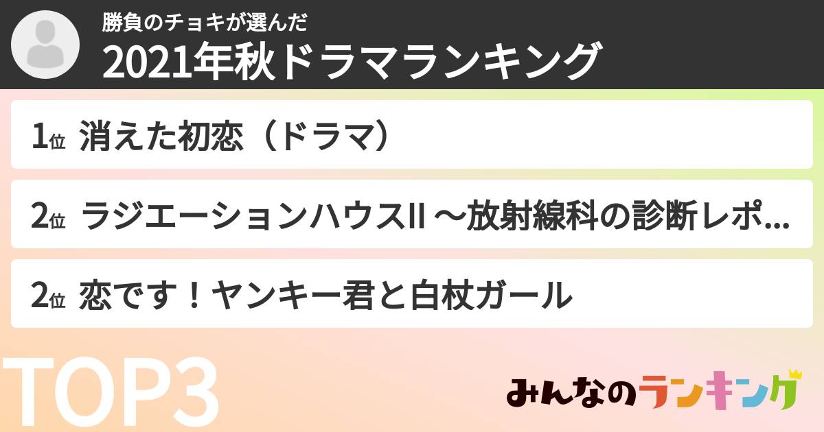 勝負のチョキさんの「2021年秋ドラマランキング」