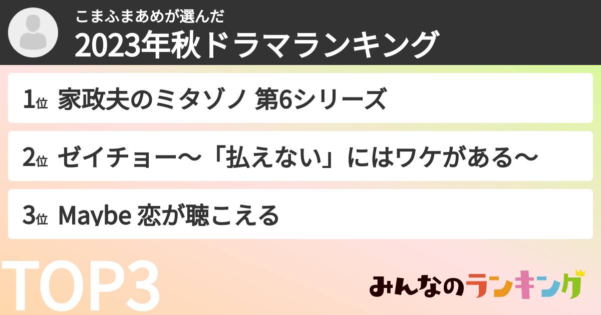 こまふまあめさんの「2023年秋ドラマランキング」
