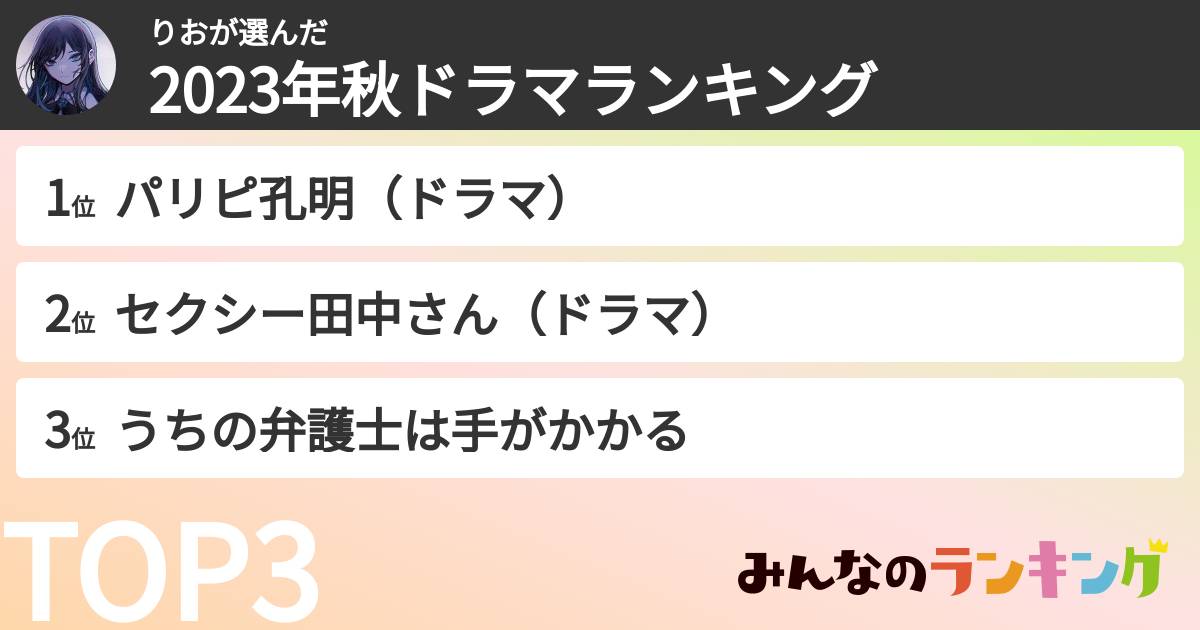 りおさんの「2023年秋ドラマランキング」