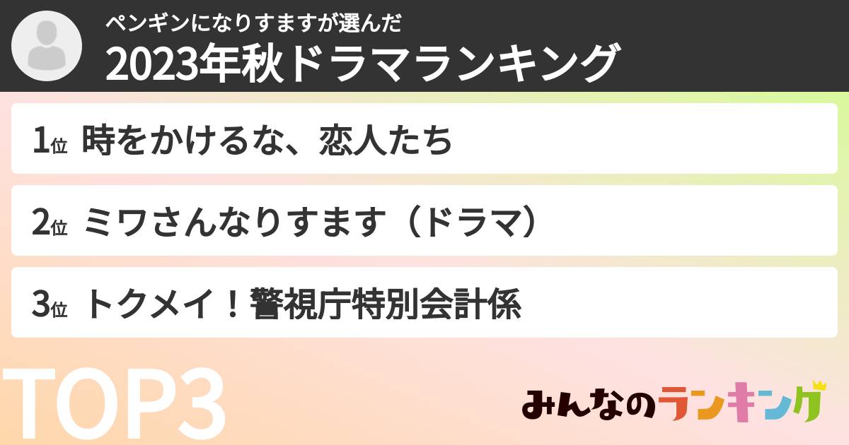 ペンギンになりすますさんの「2023年秋ドラマランキング」