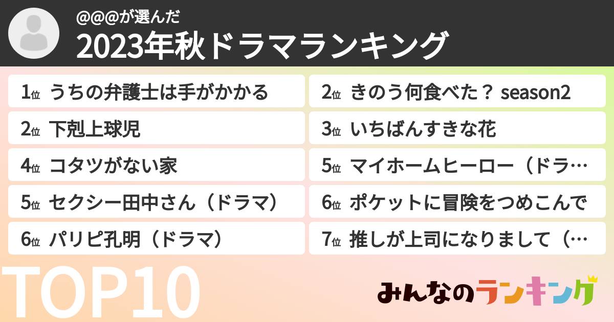 @@@さんの「2023年秋ドラマランキング」