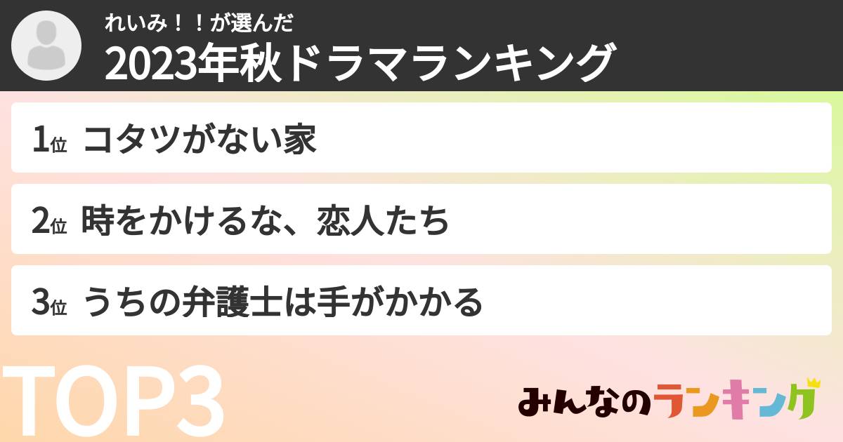 れいみ!!さんの「2023年秋ドラマランキング」