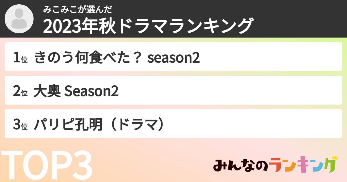 みこみこさんの「2023年秋ドラマランキング」