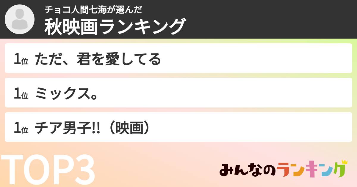 チョコ人間七海さんの「秋映画ランキング」