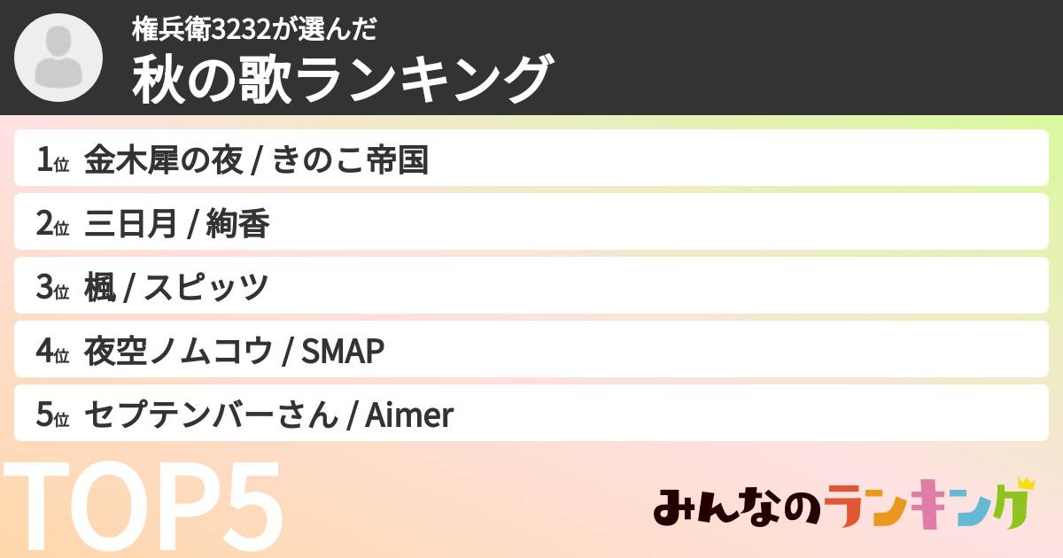 権兵衛3232さんの「秋の歌ランキング」