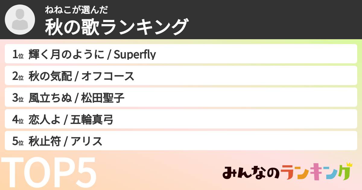 ねねこさんの「秋の歌ランキング」