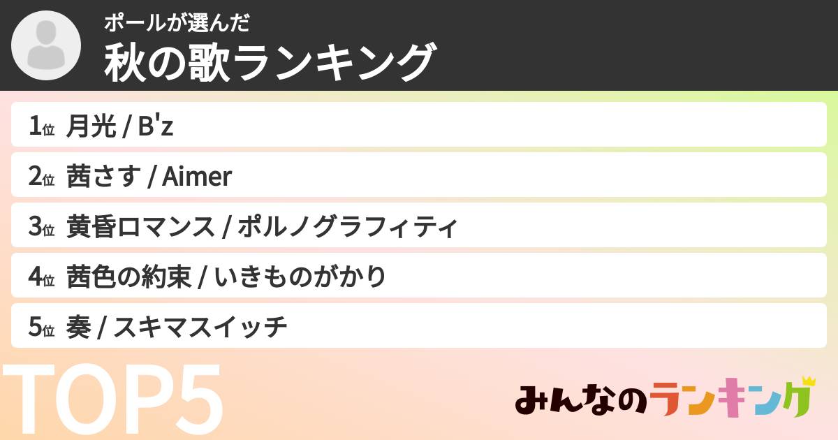 ポールさんの「秋の歌ランキング」