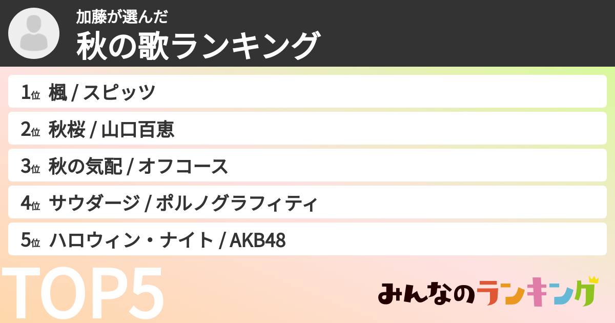 加藤さんの「秋の歌ランキング」