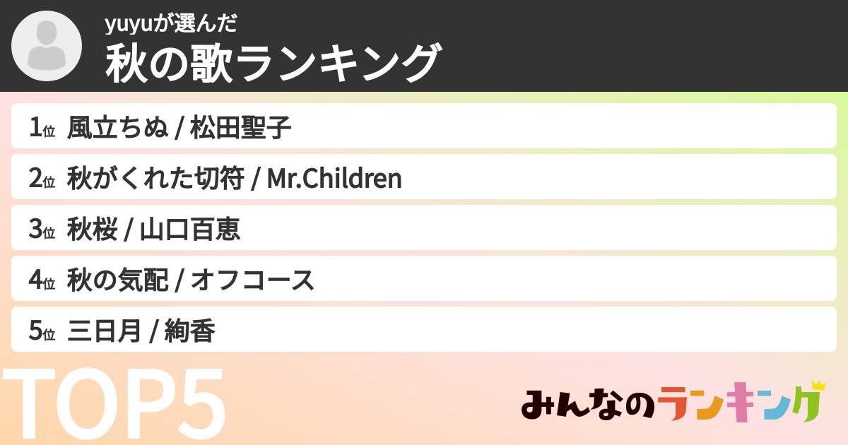 yuyuさんの「秋の歌ランキング」