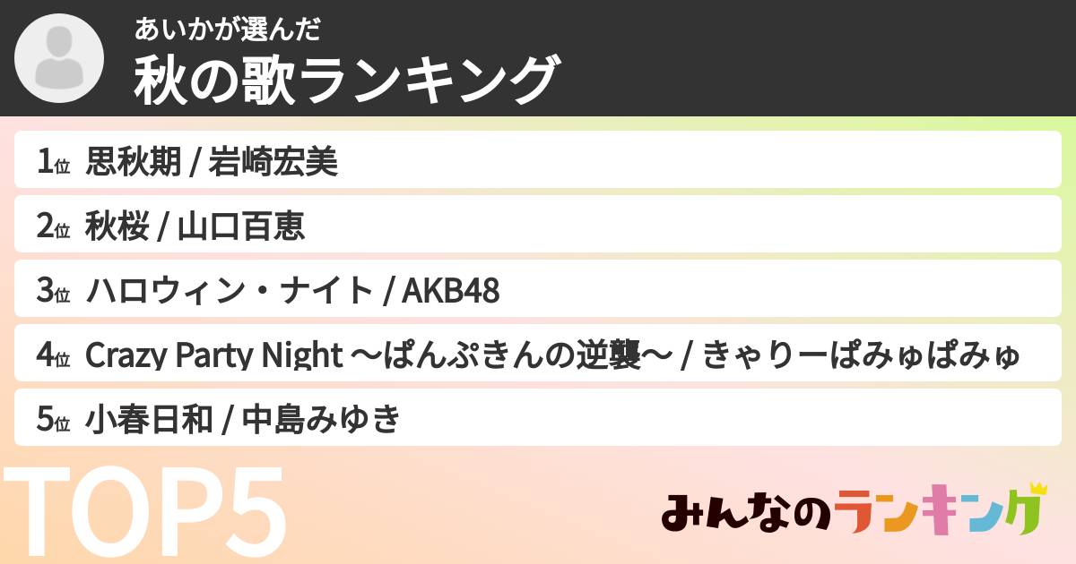 あいかさんの「秋の歌ランキング」