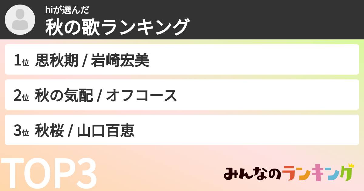 hiさんの「秋の歌ランキング」