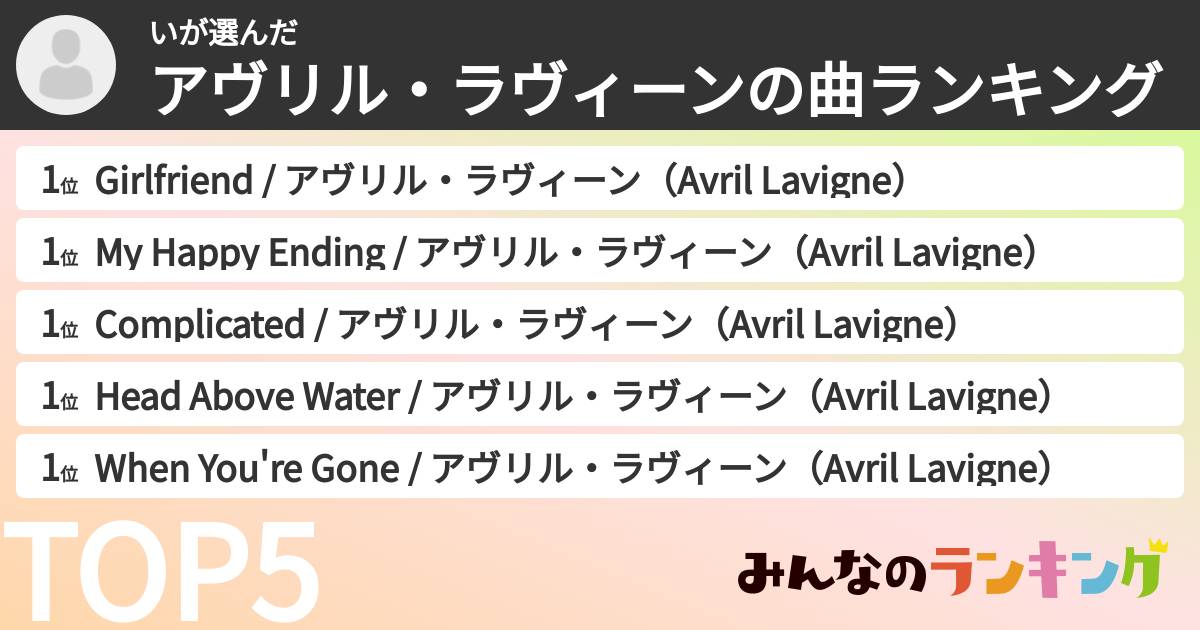 いさんの「アヴリル・ラヴィーンの曲ランキング」