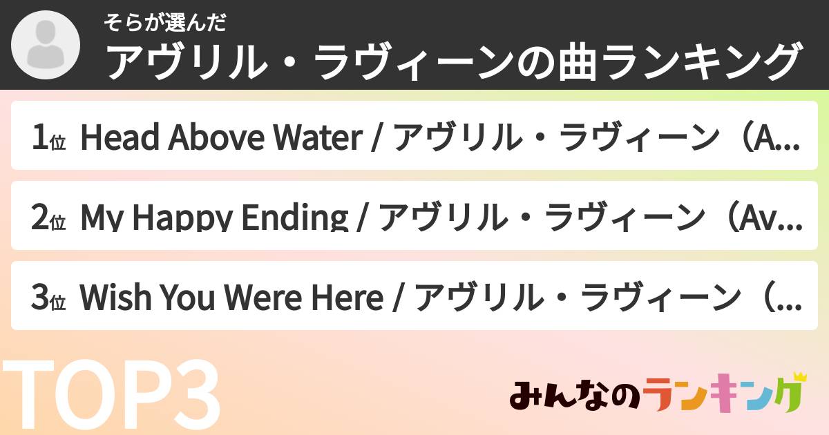 そらさんの「アヴリル・ラヴィーンの曲ランキング」