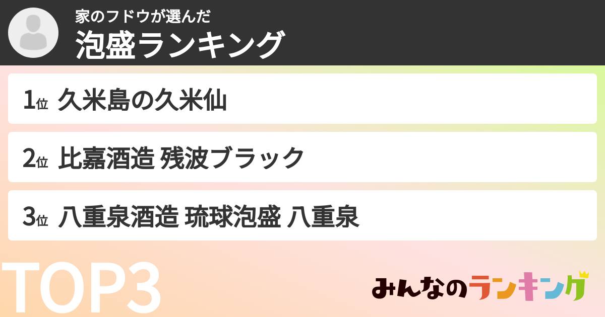 家のフドウさんの「泡盛ランキング」