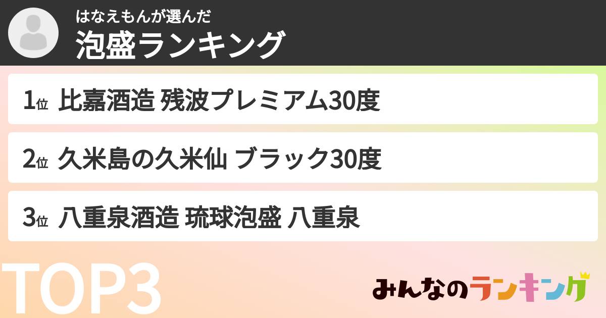 はなえもんさんの「泡盛ランキング」