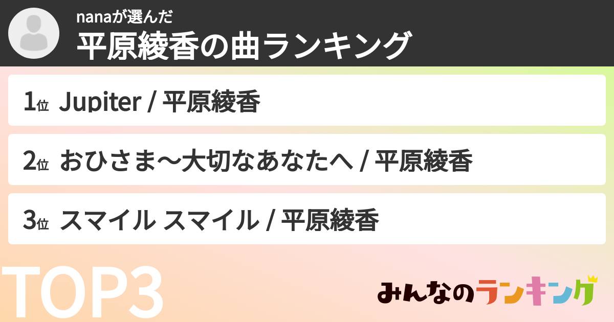 nanaさんの「平原綾香の曲ランキング」