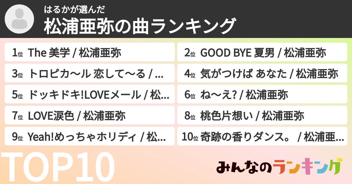 はるかさんの「松浦亜弥の曲ランキング」