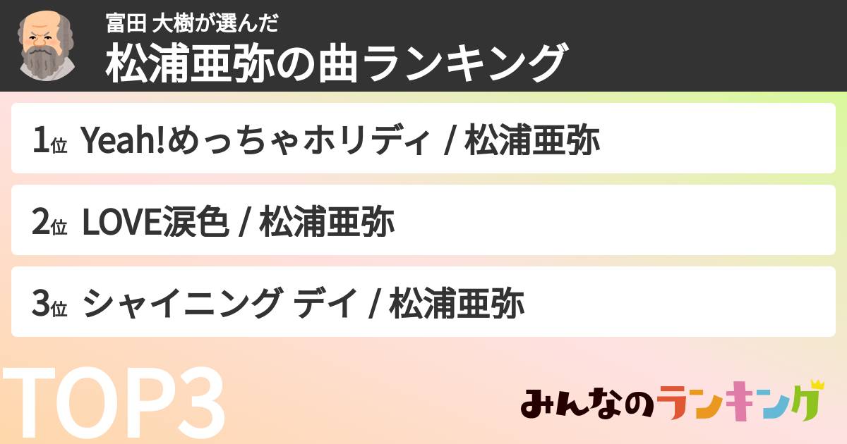 富田 大樹さんの「松浦亜弥の曲ランキング」