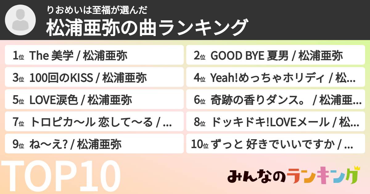 りおめいは至福さんの「松浦亜弥の曲ランキング」