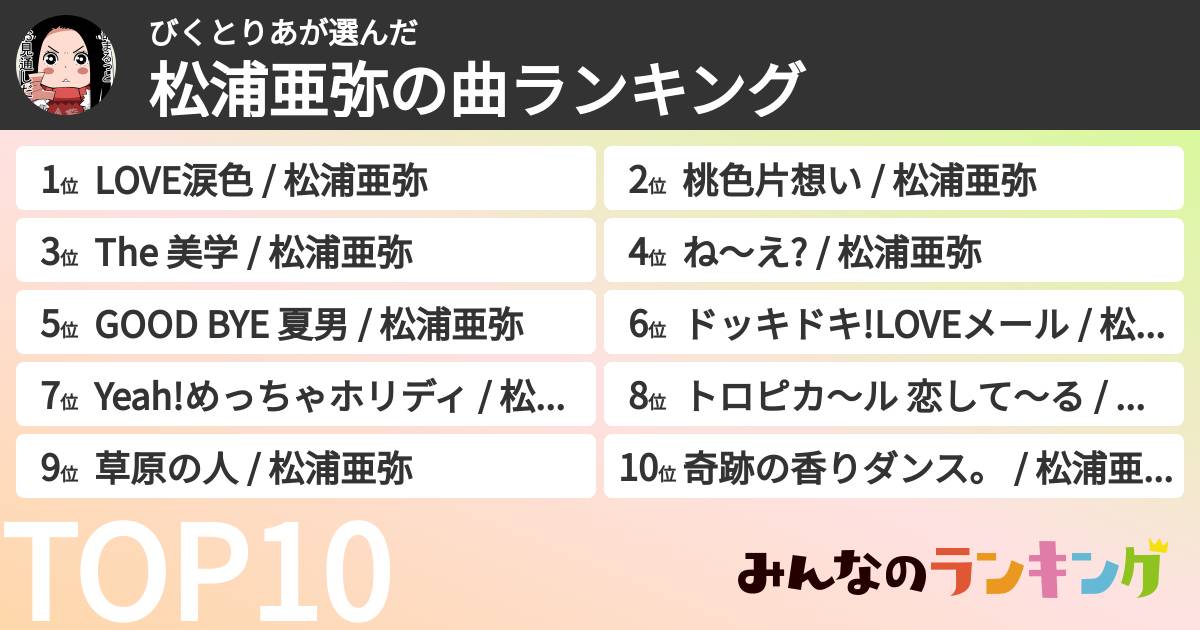 びくとりあさんの「松浦亜弥の曲ランキング」