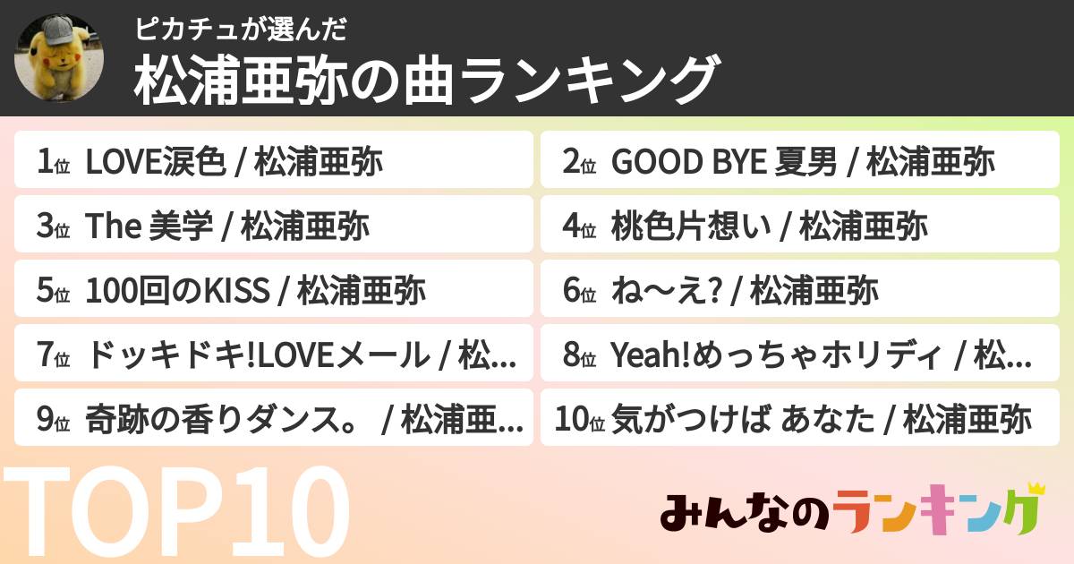 ピカチュさんの「松浦亜弥の曲ランキング」