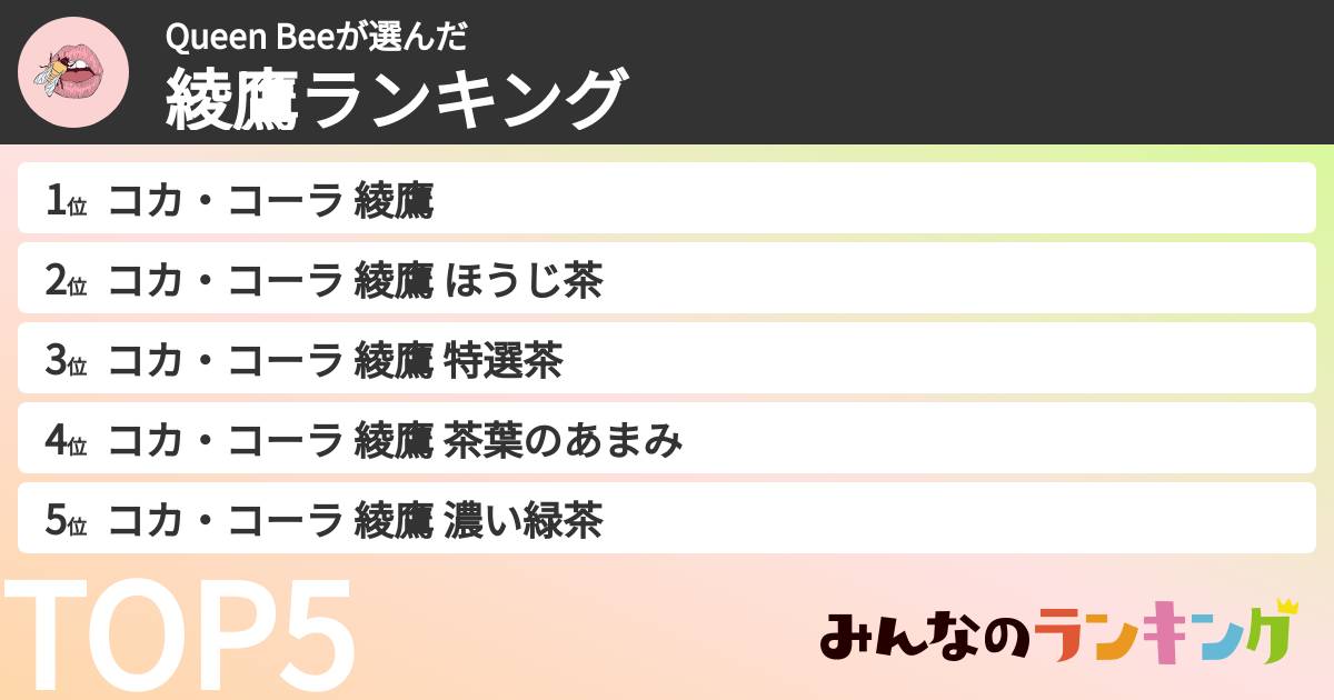 Queen Beeさんの「綾鷹ランキング」