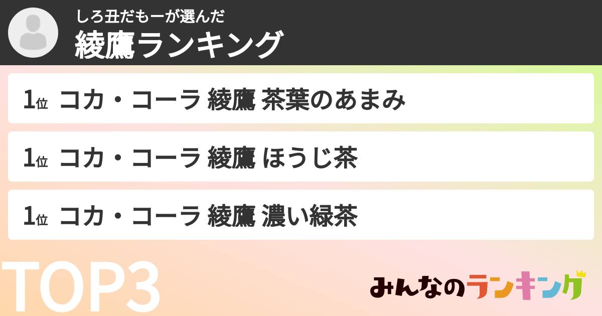 しろ丑だもーさんの「綾鷹ランキング」