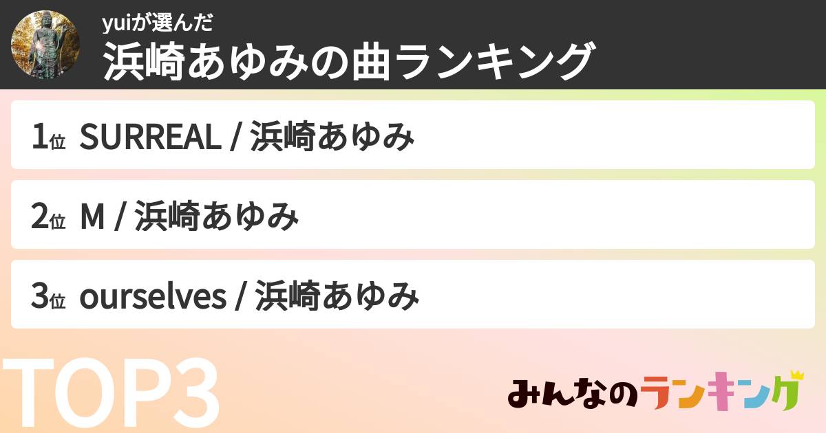 yuiさんの「浜崎あゆみの曲ランキング」