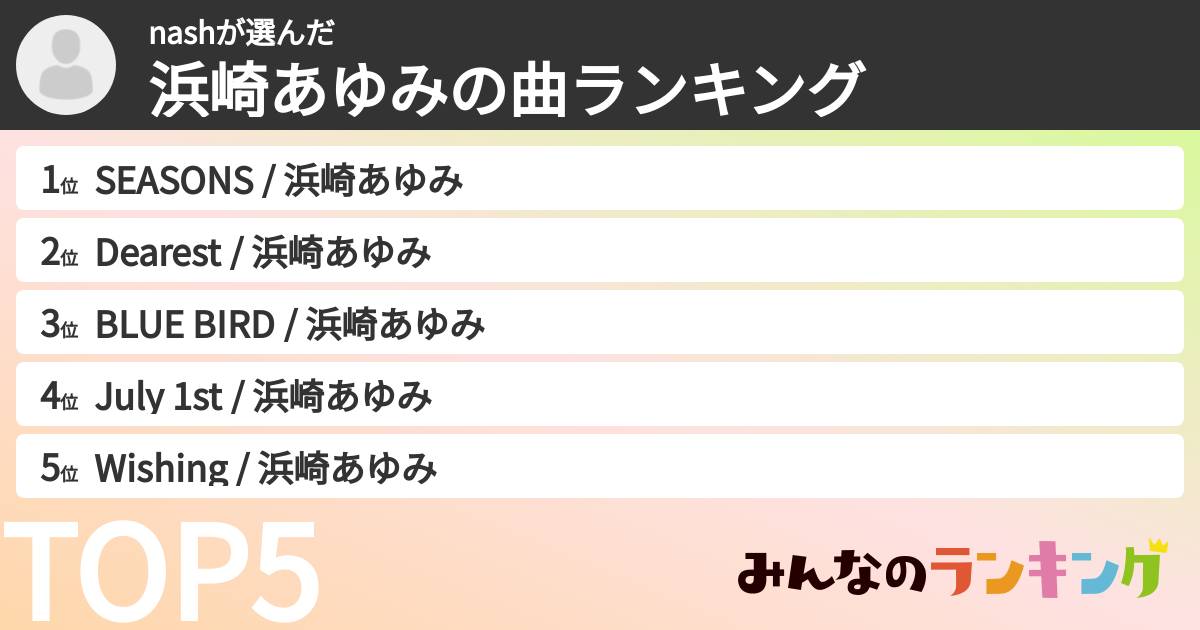 nashさんの「浜崎あゆみの曲ランキング」