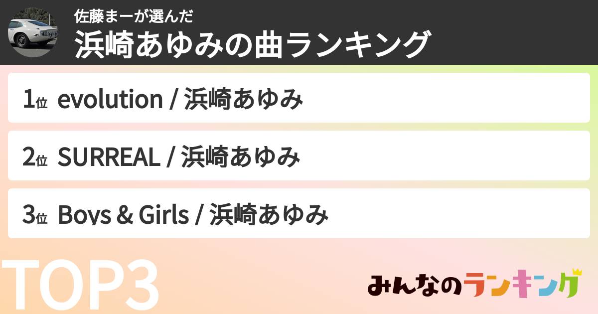 佐藤まーさんの「浜崎あゆみの曲ランキング」
