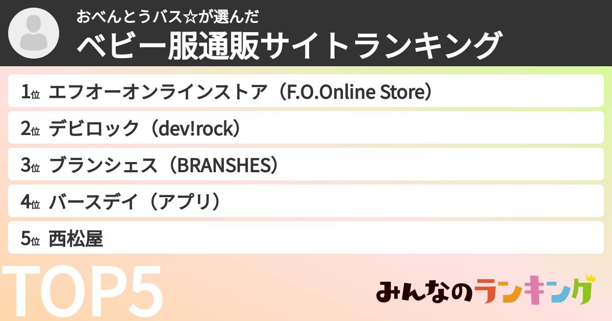 おべんとうバス☆さんの「ベビー服通販サイトランキング」