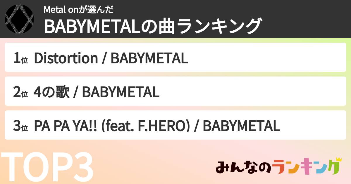 Metal onさんの「BABYMETALの曲ランキング」