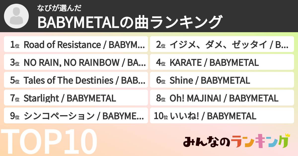 なびさんの「BABYMETALの曲ランキング」