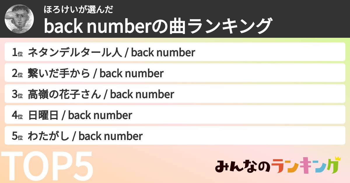 ほろけいさんの「back numberの曲ランキング」
