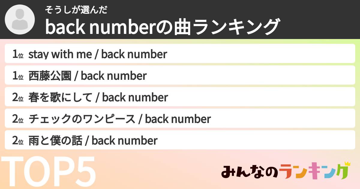 そうしさんの「back numberの曲ランキング」