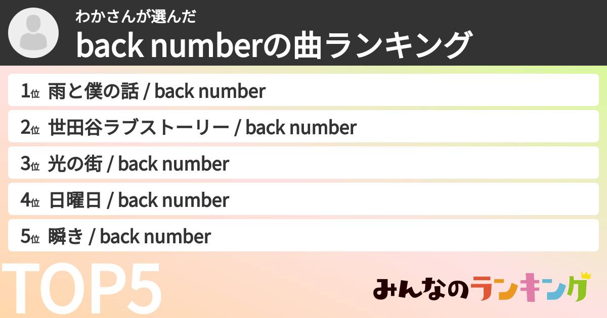 わかさんさんの「back numberの曲ランキング」