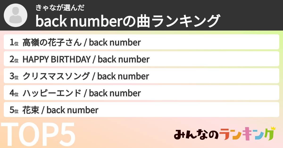 きゃなさんの「back numberの曲ランキング」