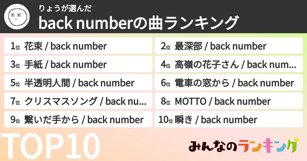 りょうさんの「back numberの曲ランキング」