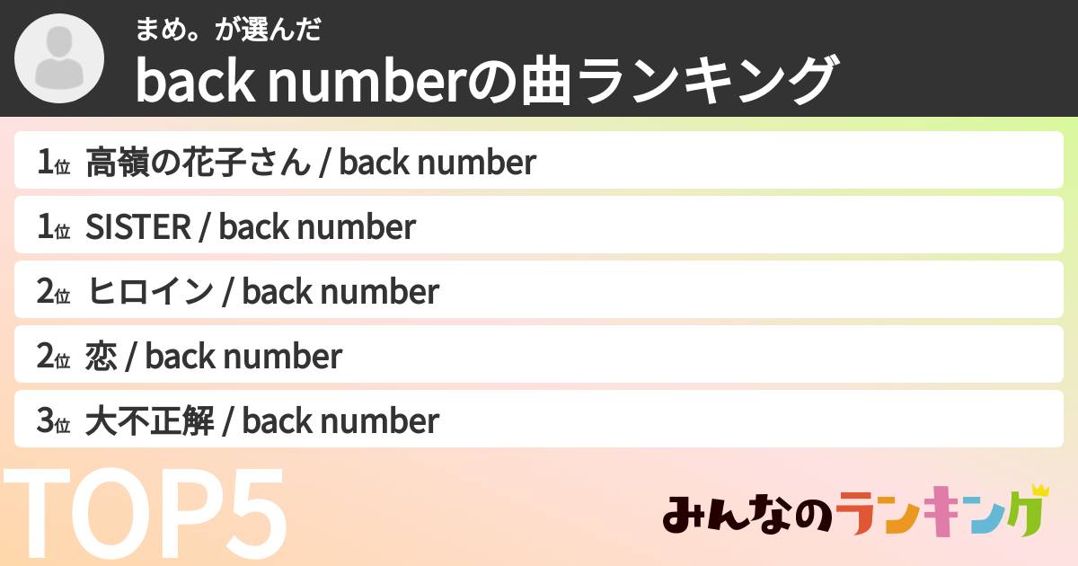 まめ。さんの「back numberの曲ランキング」