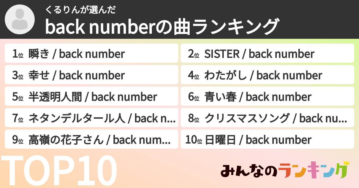 くるりんさんの「back numberの曲ランキング」